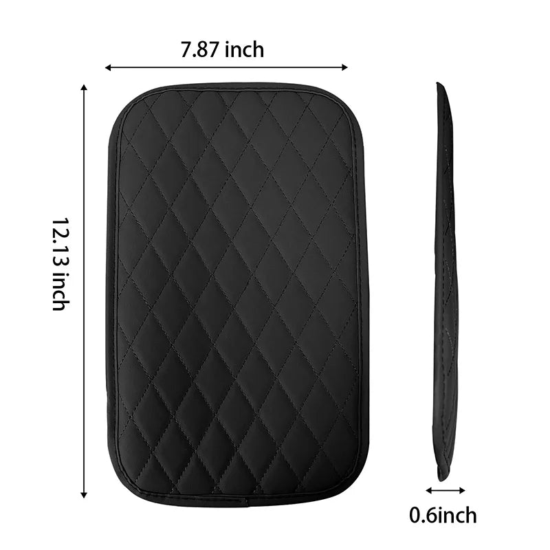 PU Leather Diamond Grid Car Armrest Pad, Center Console Protection, Dual Pocket Storage detail view