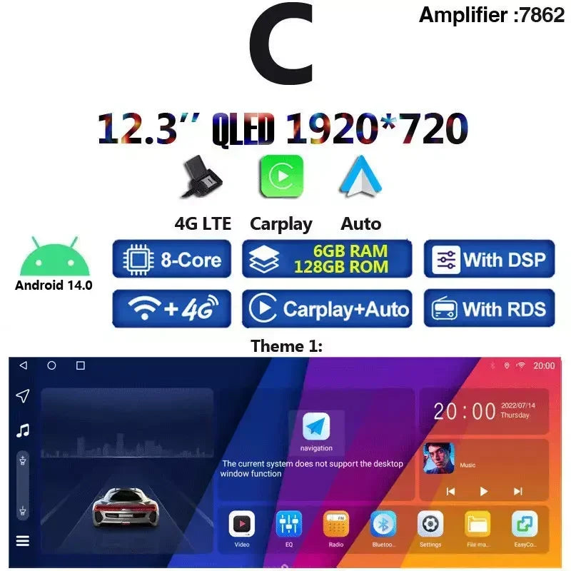 Wireless CarPlay 8G+256G 12.3 Inch Android 14.0 Car DVD Player GPS for Porsche Macan 201 detail view