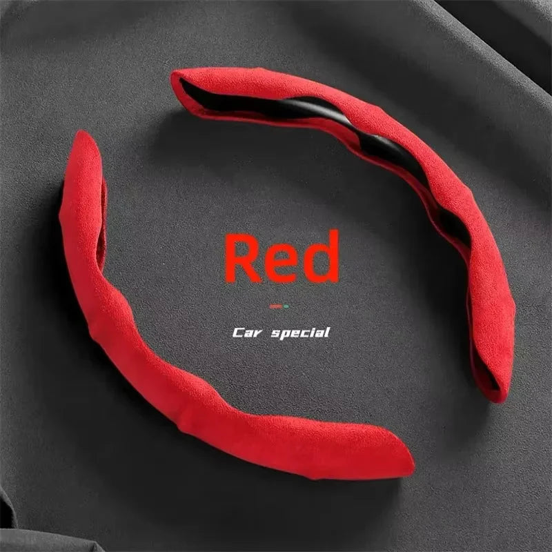 Suede Leather Steering Wheel Cover 38cm detail view