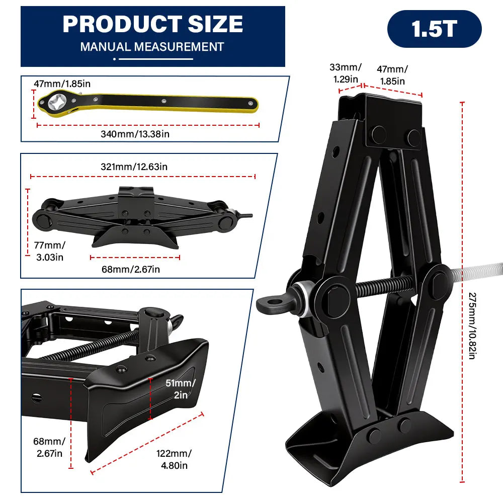 1.5T/2T Car Scissor Jack Auto Emergency Crank Lift Stand Labor-Saving Repair & Tire R alternate view