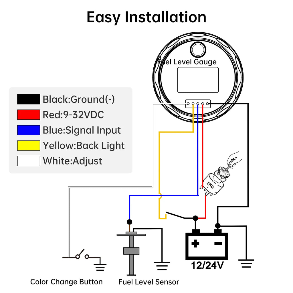 100mm-500mm Car Water Level Gauge Sensor with 7-Color Digital Pointer Indicator | 0 additional angle
