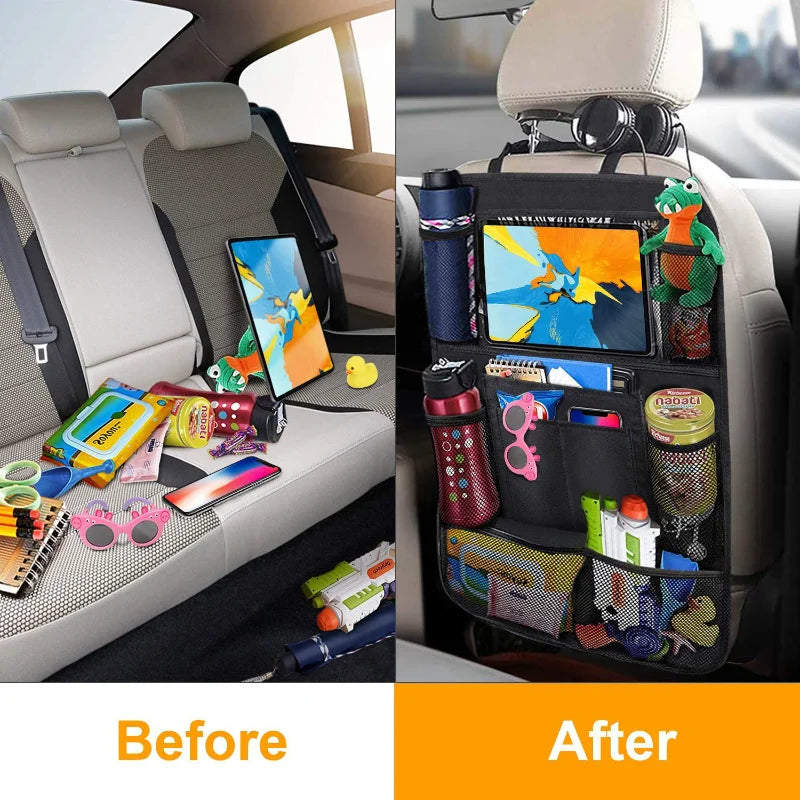 Car Backseat Organizer with Touch Screen Tablet Holder Auto Storage Pockets Cover Car Se detail view