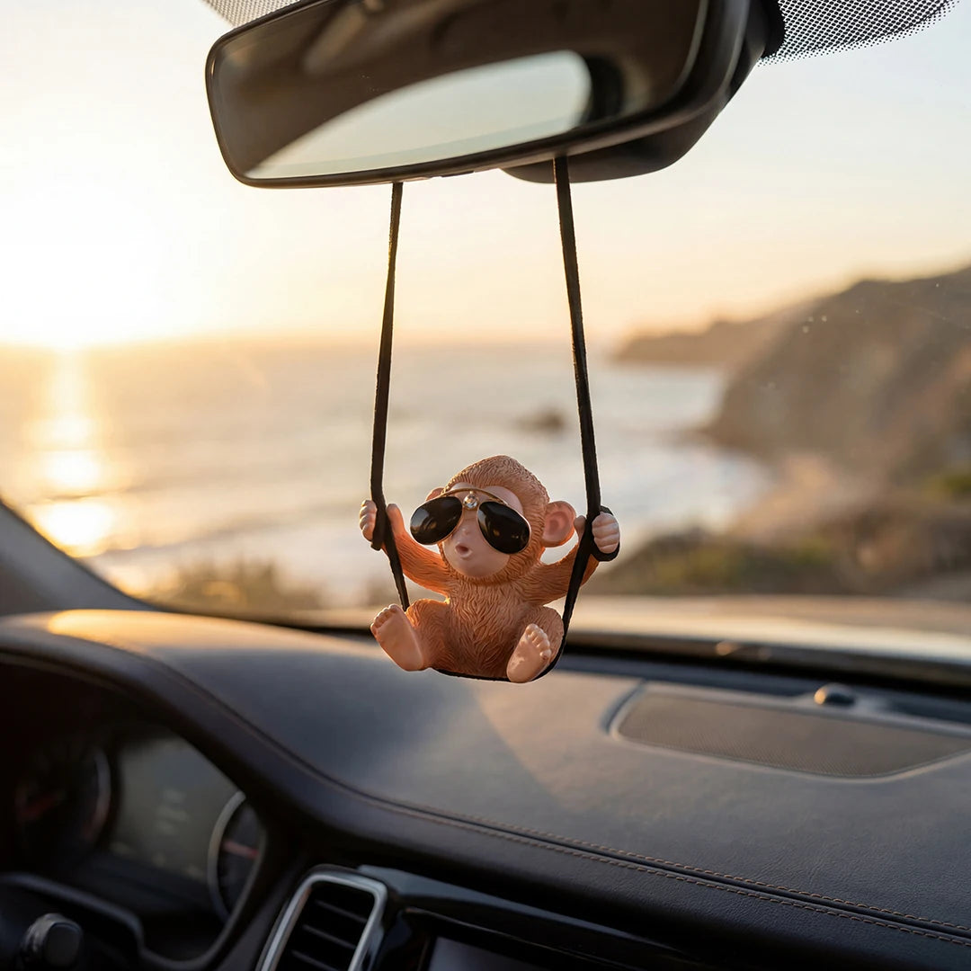 Cute Monkey Swing Car Hanging Ornament | Rearview Mirror Pendant