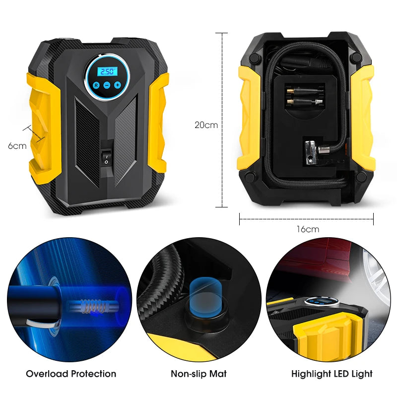 CARSUN Portable Air Compressor | Digital Tire Inflator with LED Light for Cars and Motor detail view