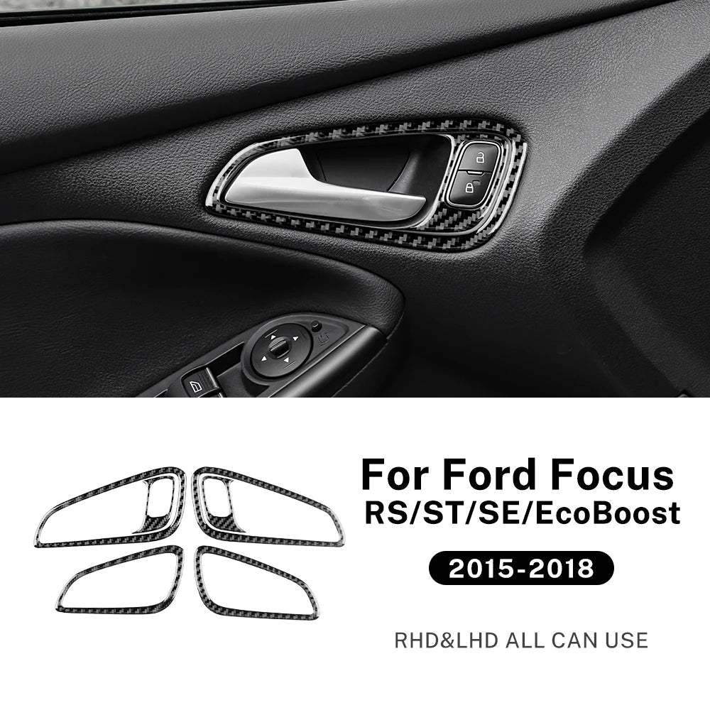 Real Soft Carbon Fiber Sticker For Ford Focus SE RS ST Ecoboost 2015 2016 2017 2018 LHD RHD Car Inner Door Handle Panel Trim