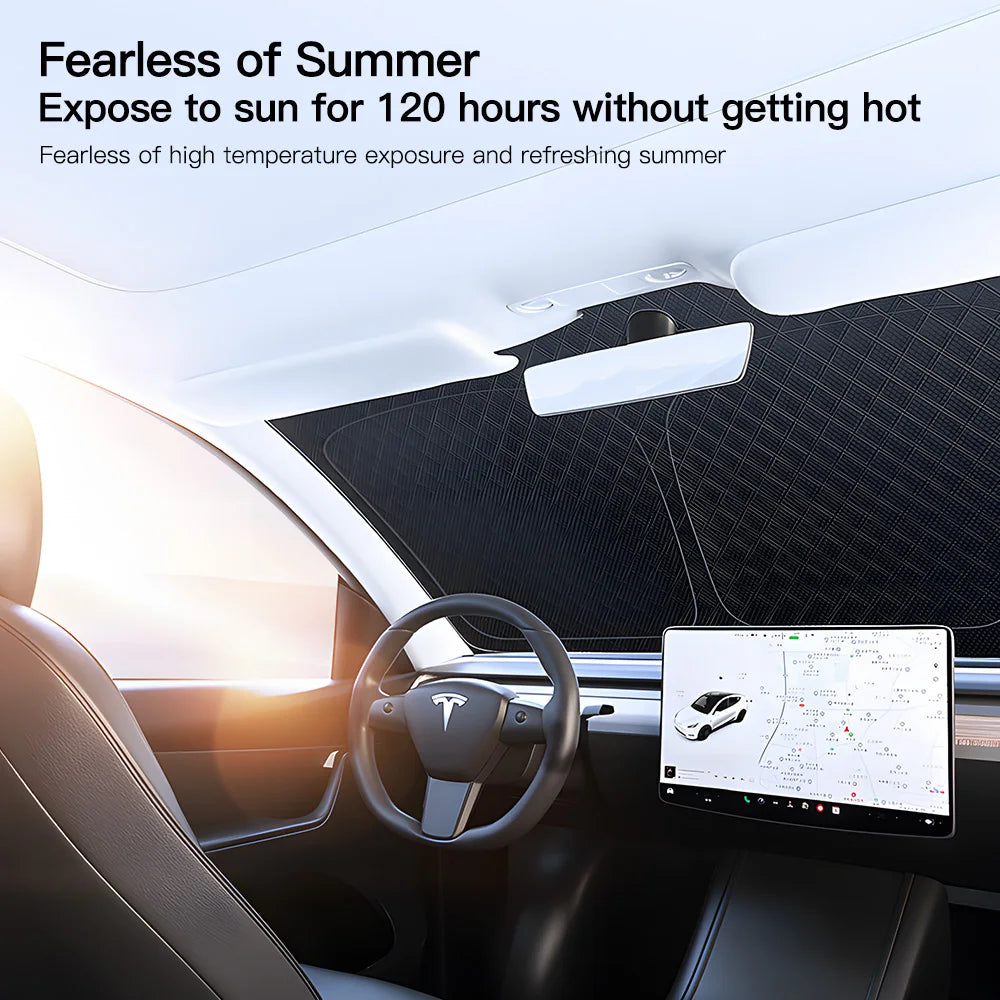 Tesla Model Y 3 Front Window Sunshade | UV Protection Glass Roof Skylight Visor lifestyle view