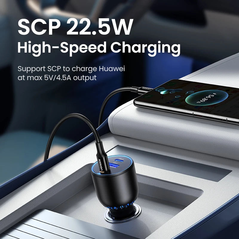 【New-in】UGREEN 130W Car Charger Fast Charging PD Quick Charger USB Type C Phone Charge close-up view