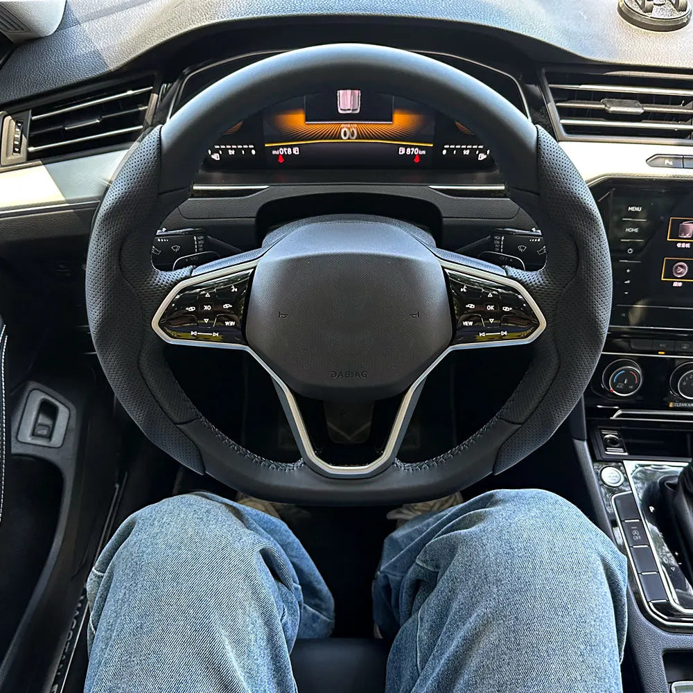 2PCS Universal Round Car Steering Wheel Cover Winter Fur Warm Carbon Fiber Leather An lifestyle view