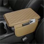 1pc Leather Car Center Console Armrest Cover Pad With 2 Storage Pockets, Universal Automotive Armrest Box Cushion
