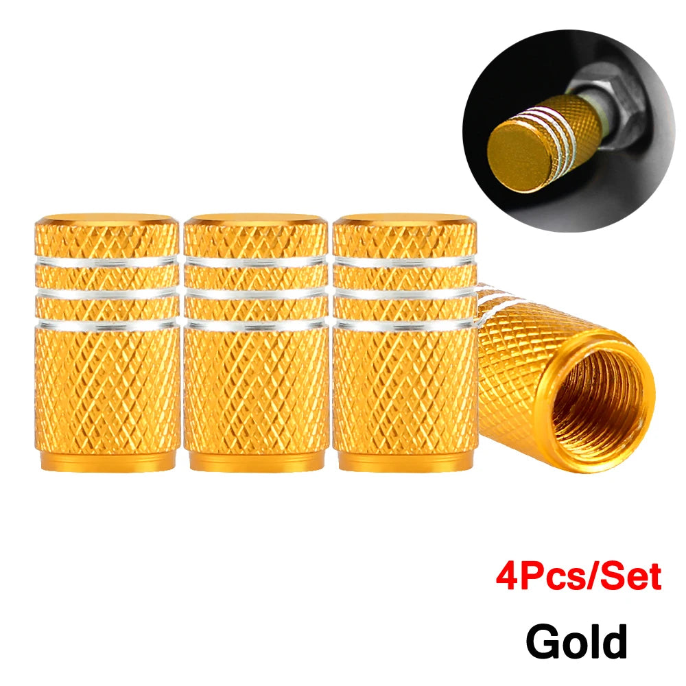DSYCAR 4Pcs Silver Aluminum Knurling Tire Valve Stem Caps | US Schrader Compatible close-up view