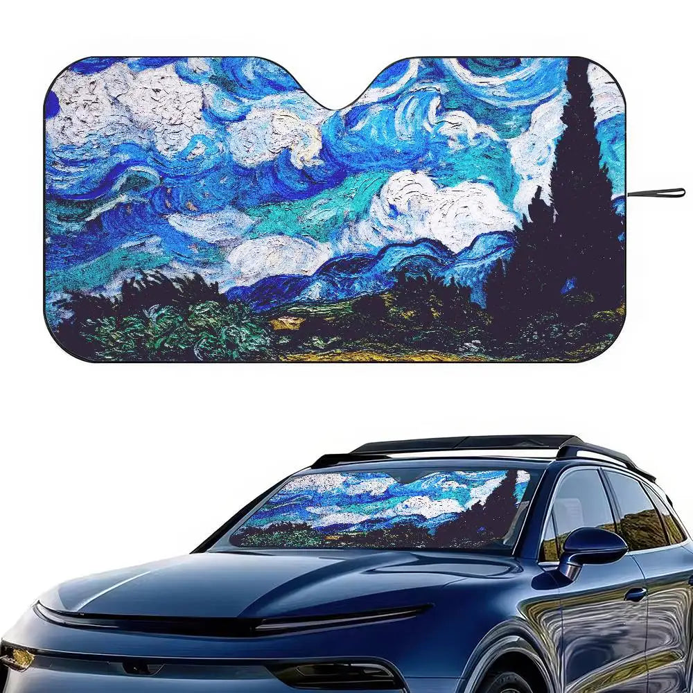 Starry Night Van Gogh Art Windshield Sun Shade | Car SUV Truck Front Window Protect additional angle