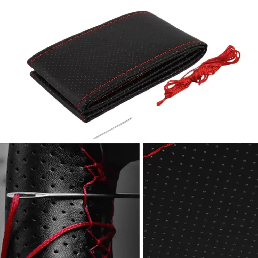 Car Steering Wheel Braid Cover Needles And Thread Artificial Leather Car Covers Sui additional angle