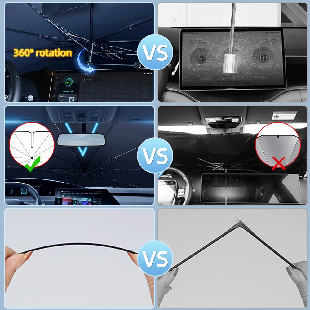 Car Windshield Sunshade Umbrella with 360° Rotation Handle