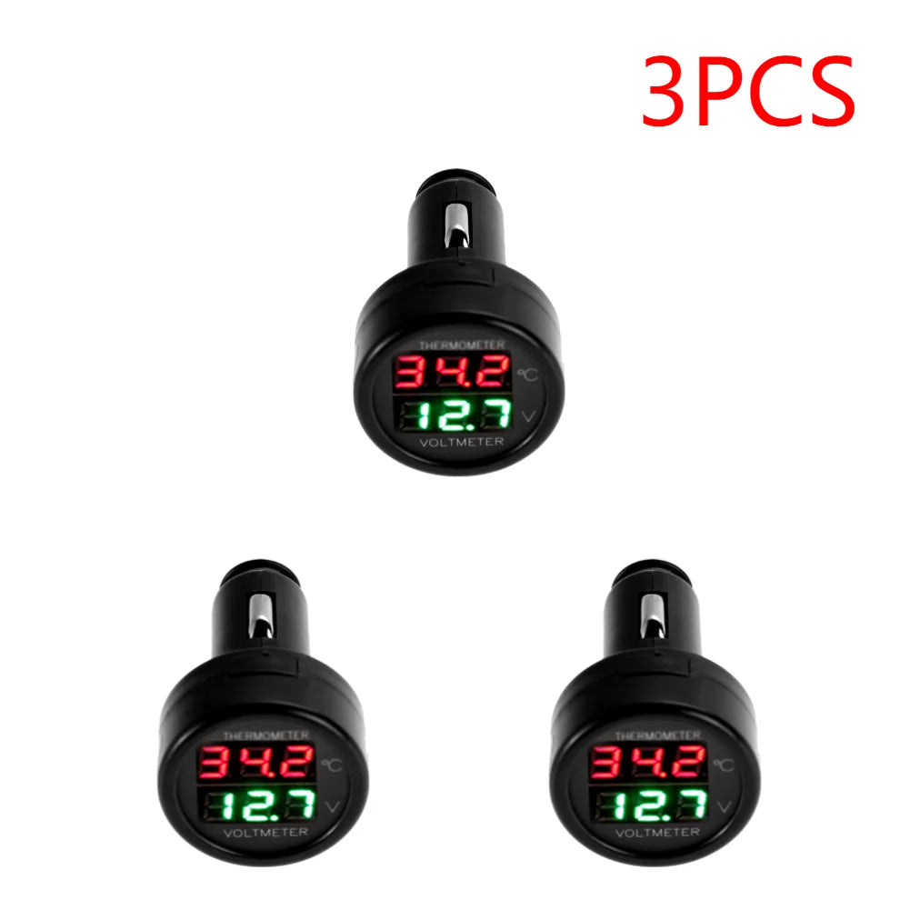 2 IN 1 Car Voltmeter Thermometer | 12V 24V Cigarette Lighter Battery Monitor detail view