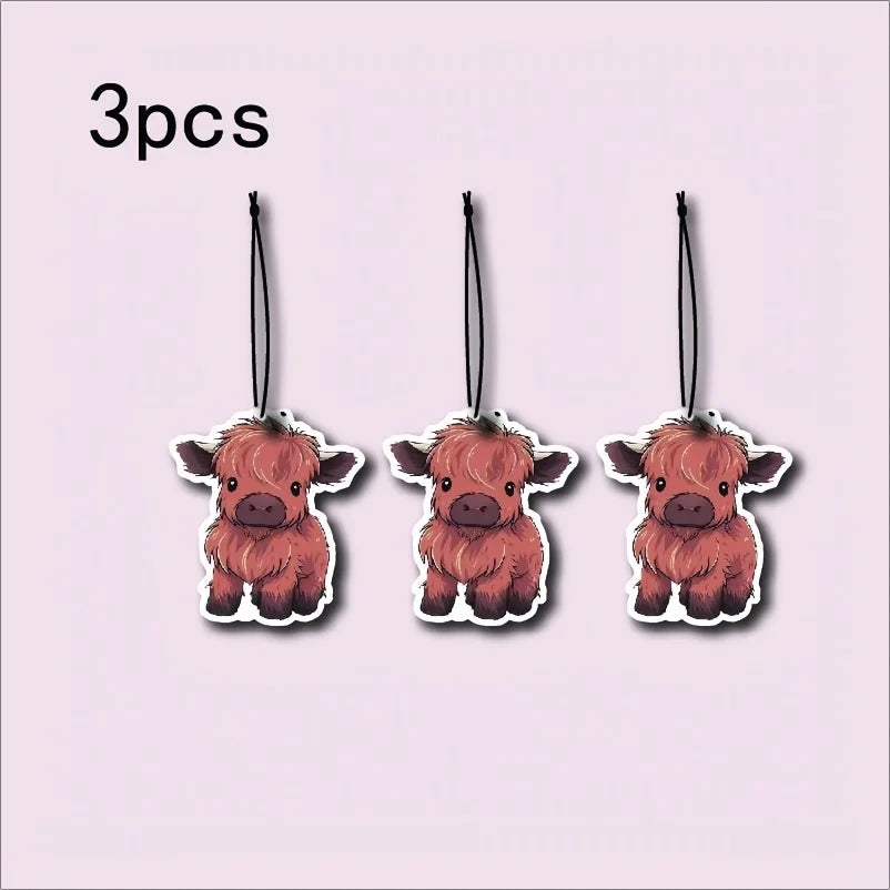 Baby Highland Cow Car Air Freshener Car Fragrance Tablets Wardrobe Rearview Mirror Hanging Decor Car Accessories Interior Pendan