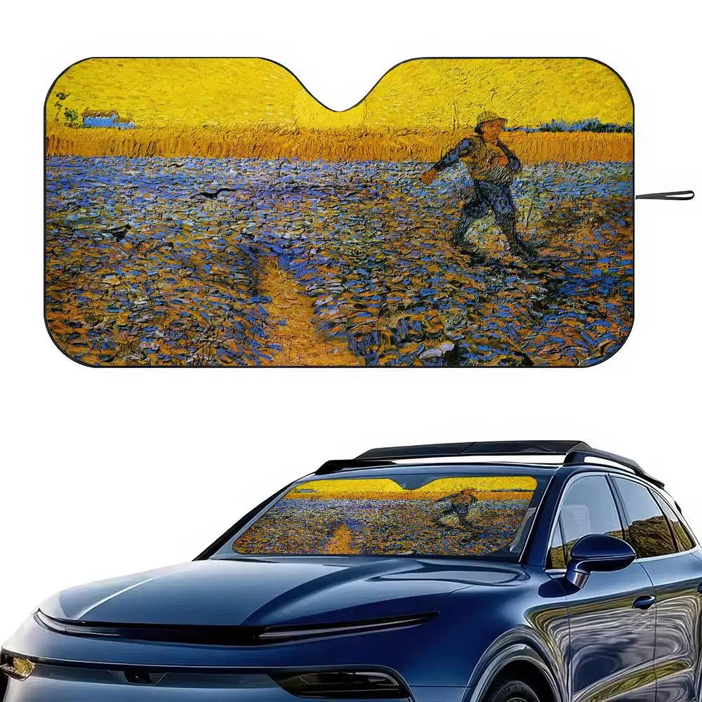 Starry Night Van Gogh Art Windshield Sun Shade | Car SUV Truck Front Window Protector close-up view