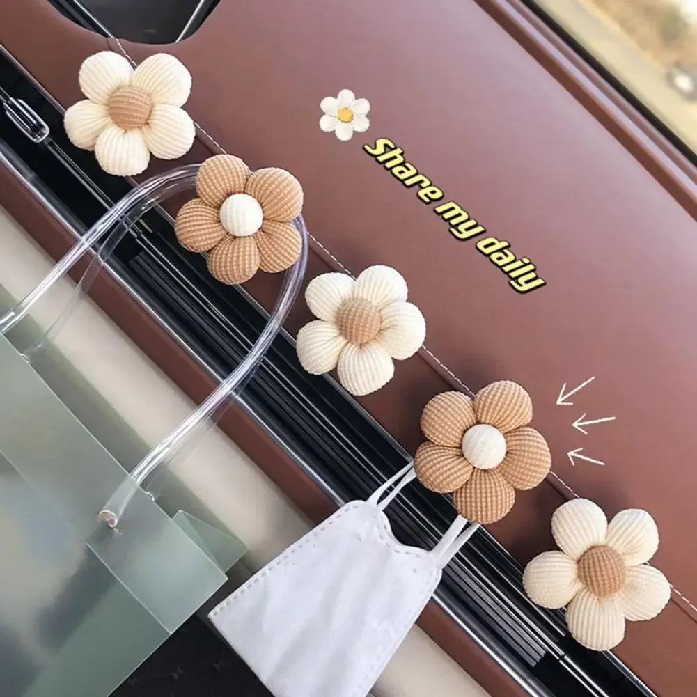 2PCS Sweet Flower Shaped Car Mini Hooks, Dashboard, Rear Seat Car Clothes Rack Storage, Headphone Ch