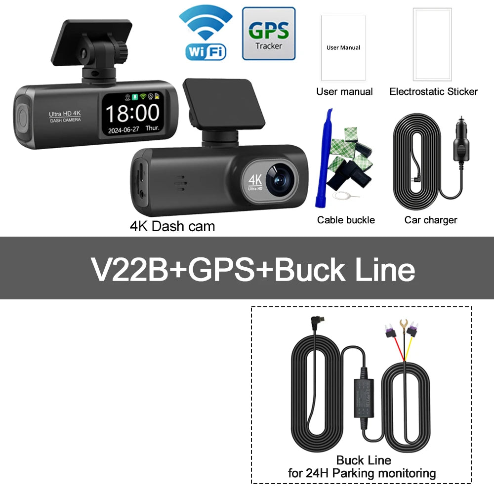 4K WiFi Dash Cam | Dual Lens, GPS, 24H Parking Monitor alternate view