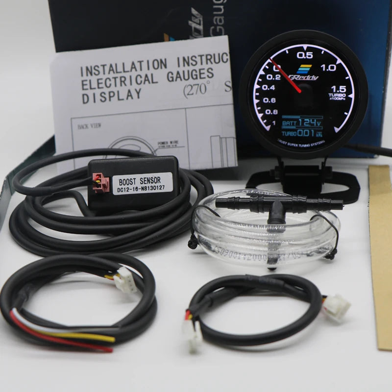 GReddi 7 Color Turbo Boost Gauge | 62mm 2.5 Inch Car Racing Meter with Sensors detail view