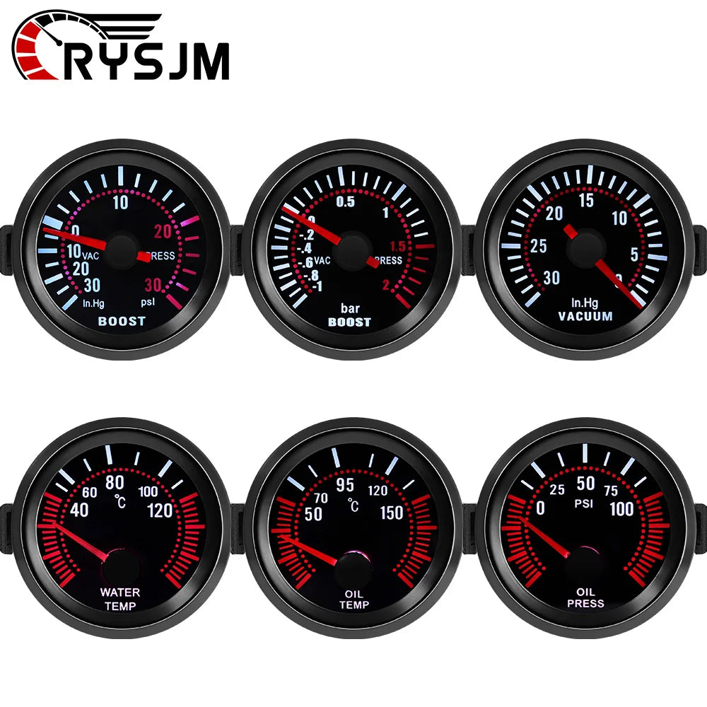 2'' 52mm Gauge Set for Petrol Cars | PSI Bar Boost Meter Tachometer Water Temperature Oil Temp Oil P
