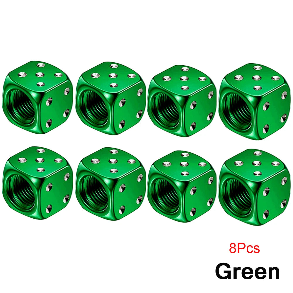 AUTCOAT Aluminum Tire Valve Caps | Dice Wheel Stem Dust Cover for Car Truck Motorcycle close-up view