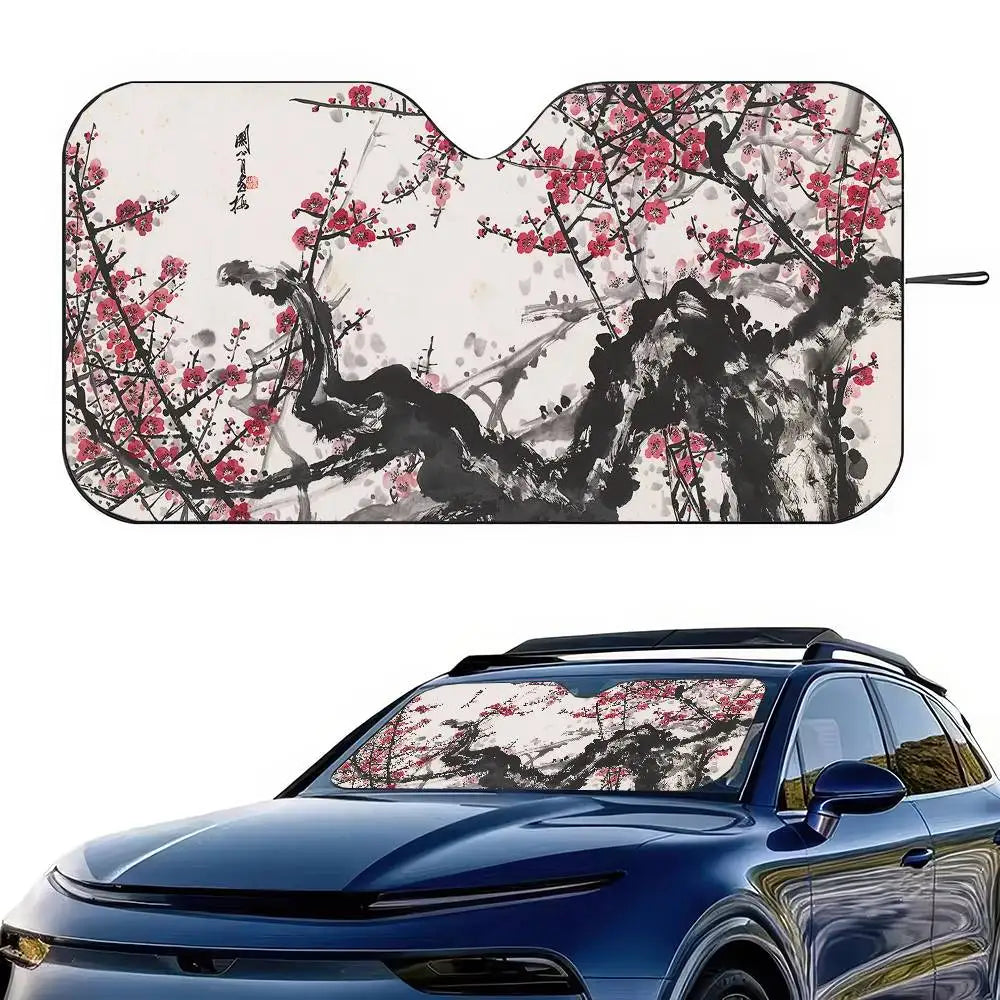 Chinese Plum Flower Sunshade Windscreen 3D Film Plaid Gift Novelty Car Front Window Vi close-up view