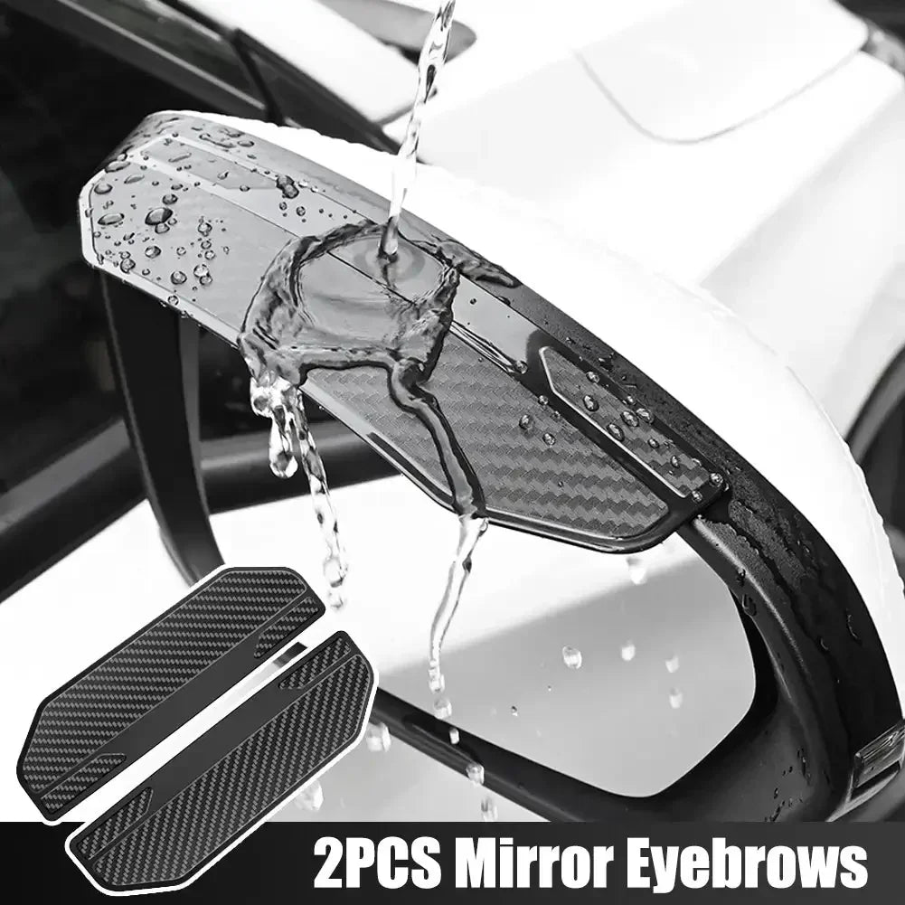 2Pcs Carbon Fibre Universal Car Rear View Mirror Rain Cover Sun Visor Eyebrow Side View Mirror Rain Guard Auto Protection