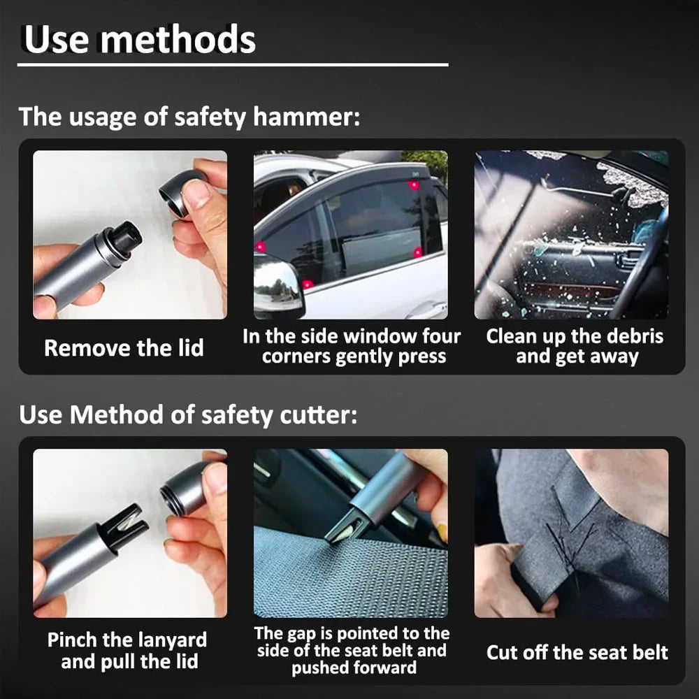 2 In 1 Car Safety Hammer | Emergency Glass Breaker and Seatbelt Cutter additional angle