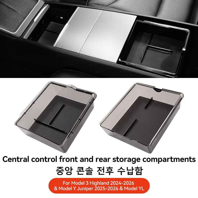 For Tesla Model 3/Y/Highland/Juniper 2026 Center Armrest Hidden Storage Box | Cup Holder detail view