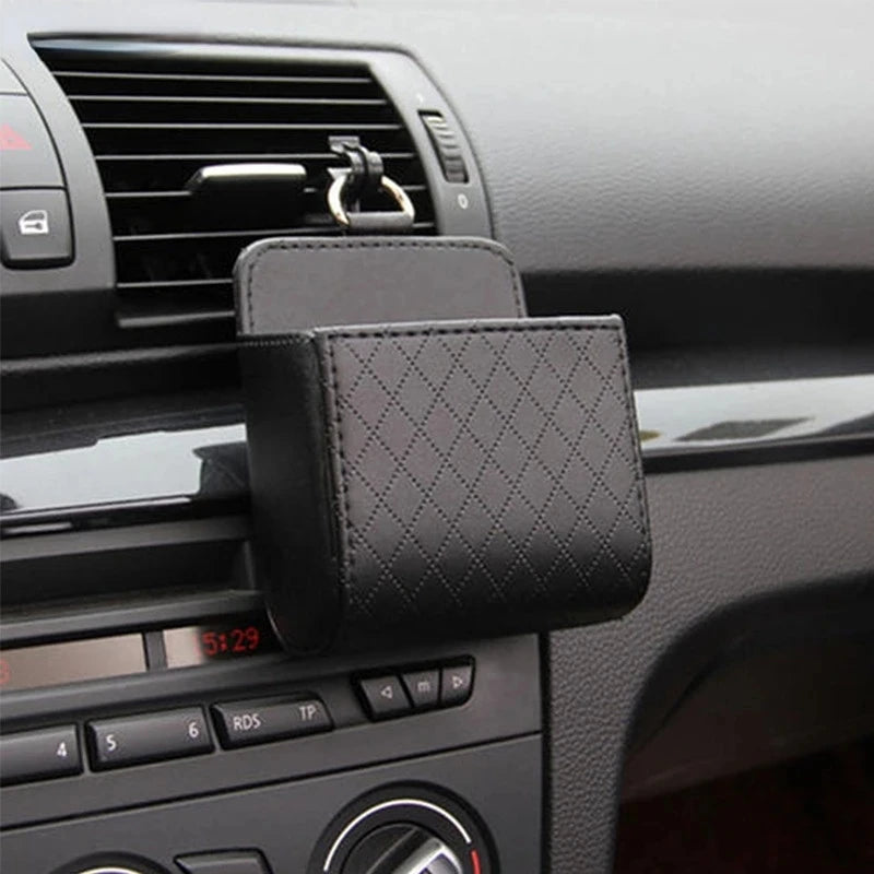 Car Air Vent Storage Organizer | Leather Dashboard Tidy Box for Glasses and Phone detail view