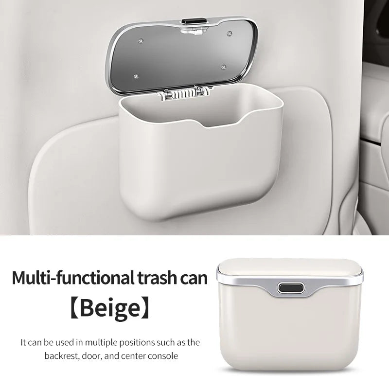 Multifunctional Car Trash Can with Lid Button, Hanging Storage Bin detail view