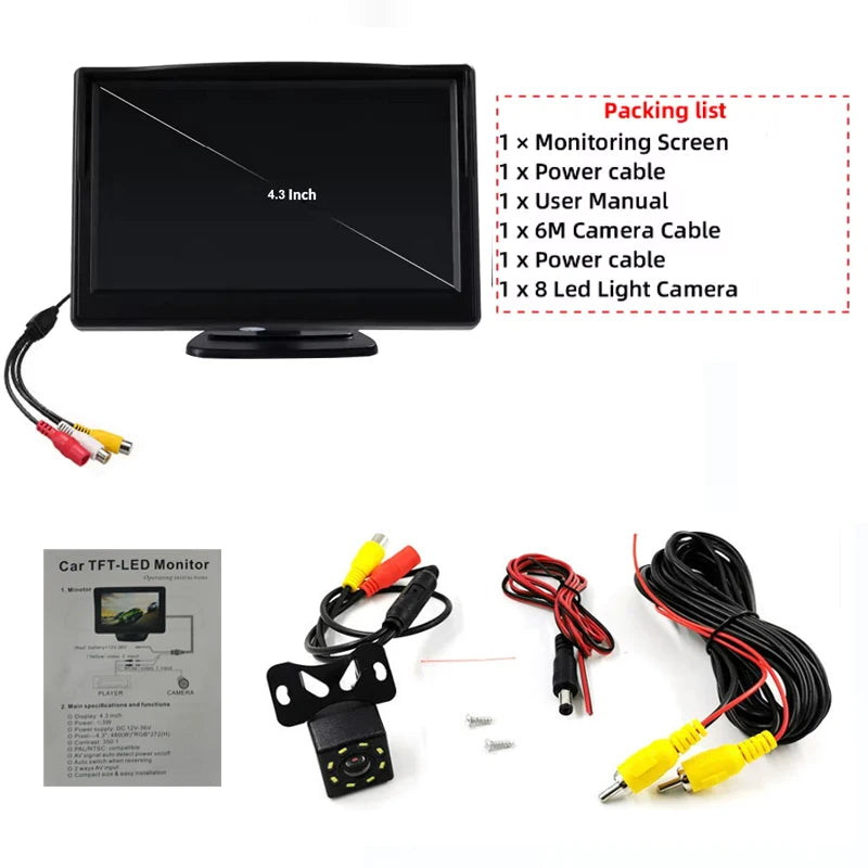 4.3 Inch Universal Car Monitor High-Definition Reversing Image Display Easy to Instal alternate view