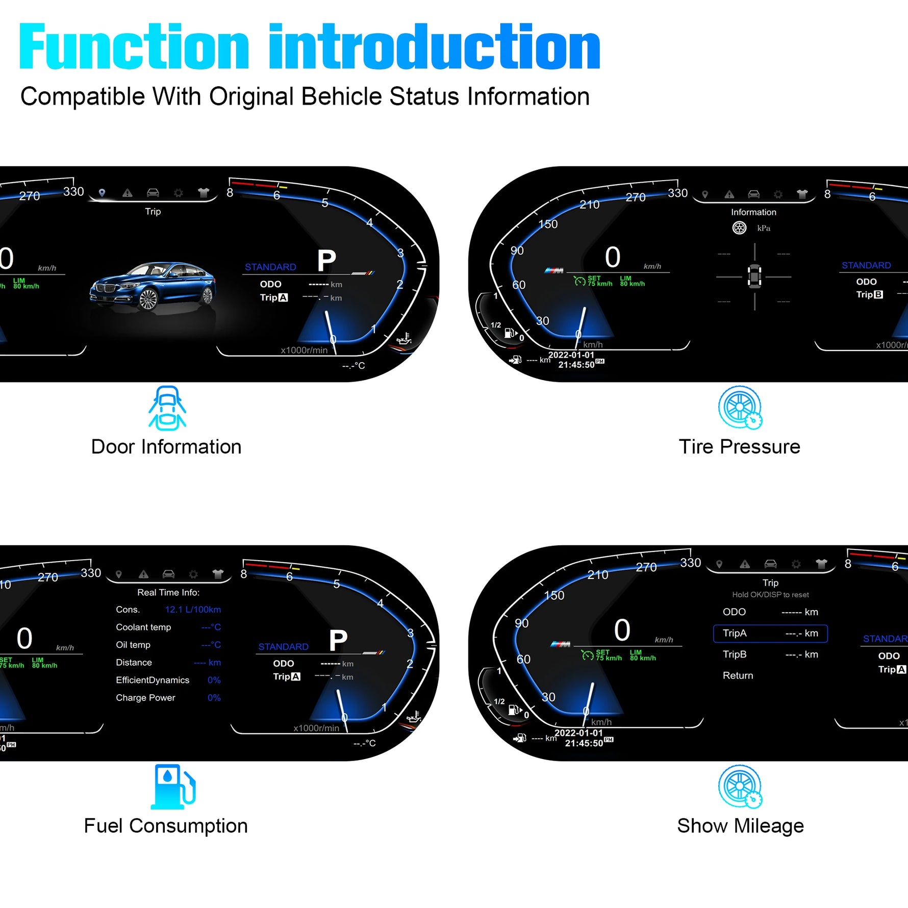 10 UI Cluster Dashboard for BMW 3 Series M3 E46 1998-2005 | Digital Speedometer & LCD lifestyle view