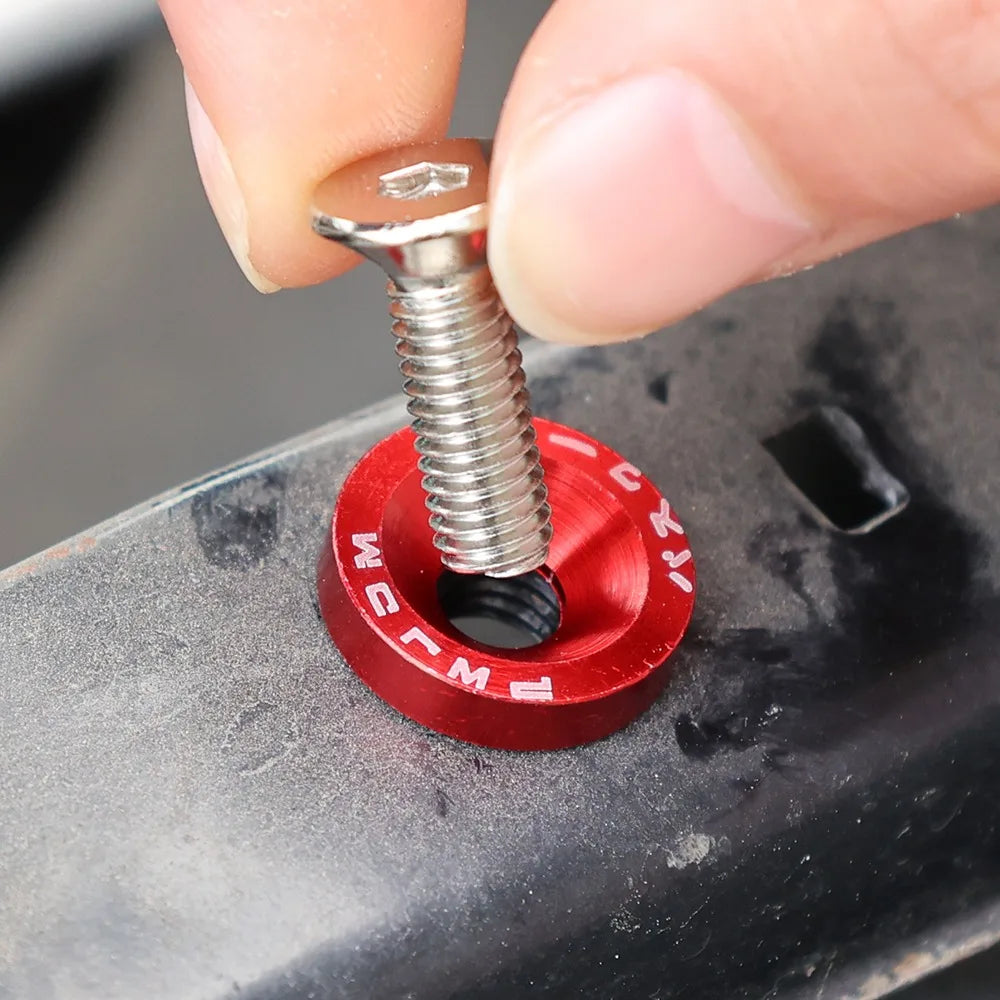 JDM Style Car Fender Washer License Plate Bolt M6 Screw Aluminum Gasket Engine Bay Dre close-up view