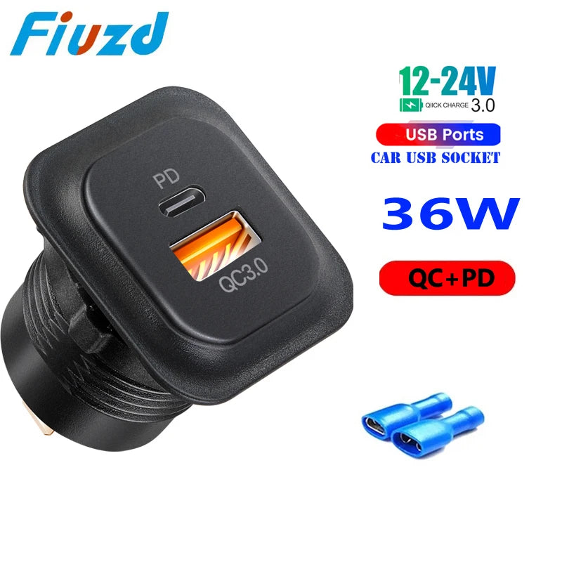 Car Charger Socket PD3.0 & QC3.0 | Dual USB C Fast Charger for Cars and Motorcycles detail view