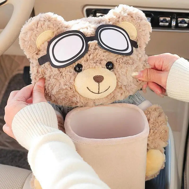 Car Tissue Box Holder Vehicle Plush Trash Can 2-in-1 Waterproof Plush Cartoon Bear Ti alternate view