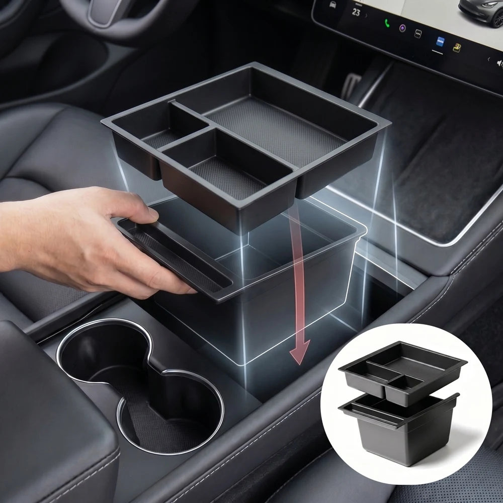 Upper Lower Slidable Console Storage Box Armrest Tray Insert For Tesla Model Y L 2026 alternate view
