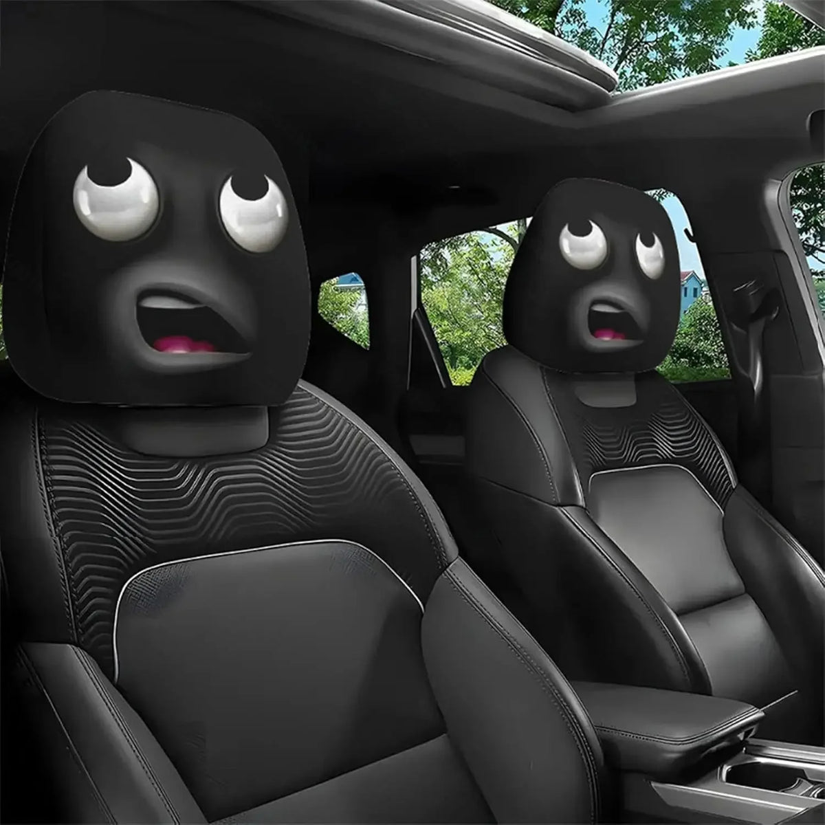 2PC Exaggerated Funny Car Headrest Covers Set, Cartoon Face Expression Auto Seat Prote close-up view