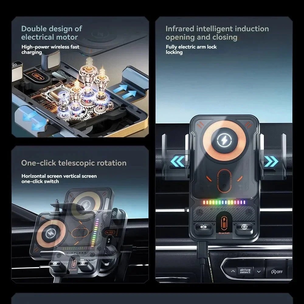 Car Unicersal Air Vent Electric Rotating Opening Closing Phone Holder 15W Wireless Ch alternate view