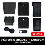 For Tesla New Model Y Juniper 2025 Launch Console & Armrest Upper and Lower Flocking Storage Box Watercup Holder Camera Cover