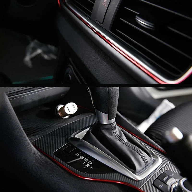 5M Red Universal Car Moulding Decoration Flexible Strip Interior Dashboard Panel Door close-up view