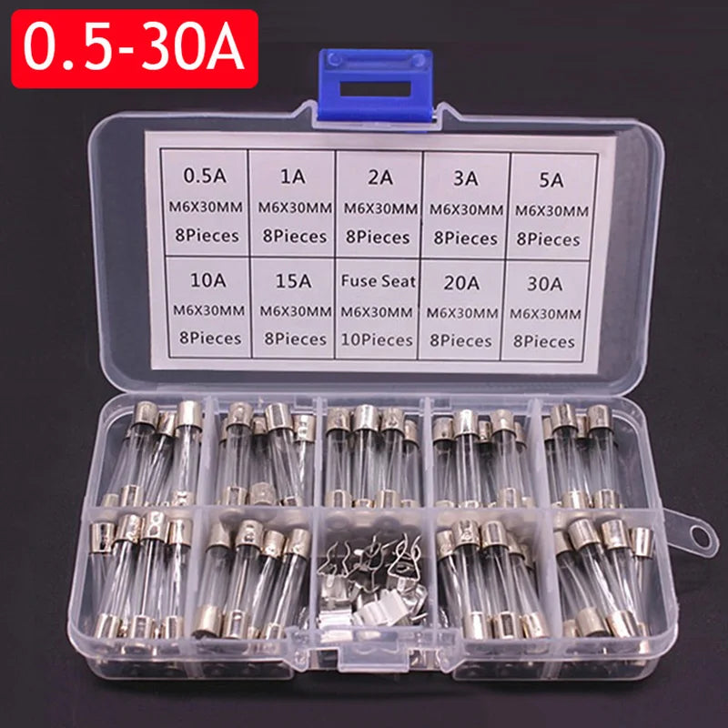 100/72pcs Car Fast-blow Glass Fuses Car Glass Tube Fuses 0.2-20A 0.5-30A Assorted Kit alternate view