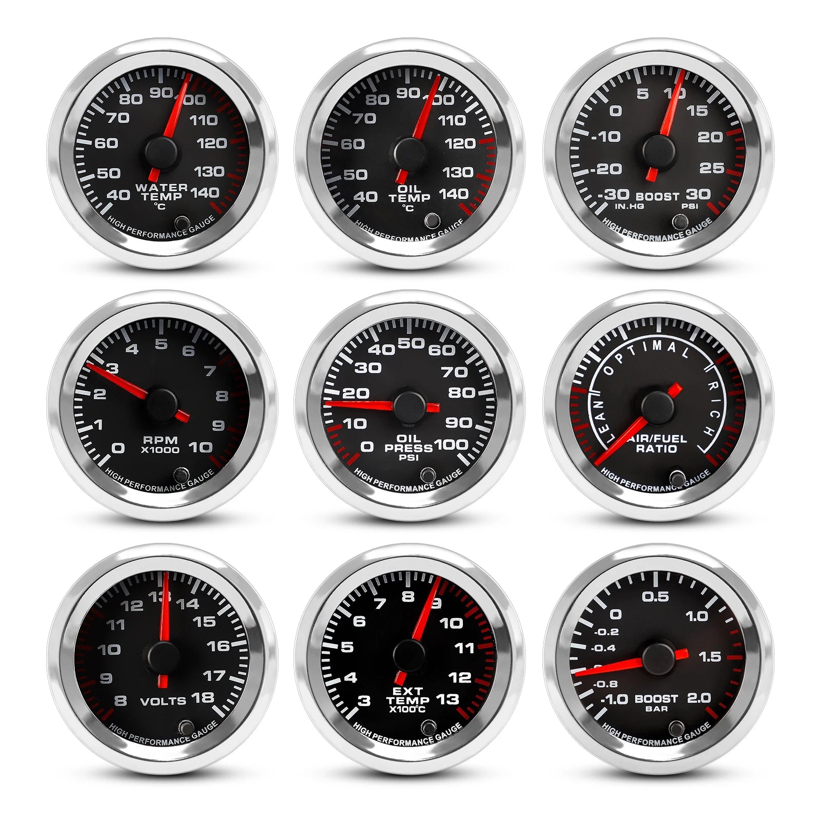 52mm 12V 7 Color Car Gauge Set | Multi-Function Auto Meter alternate view