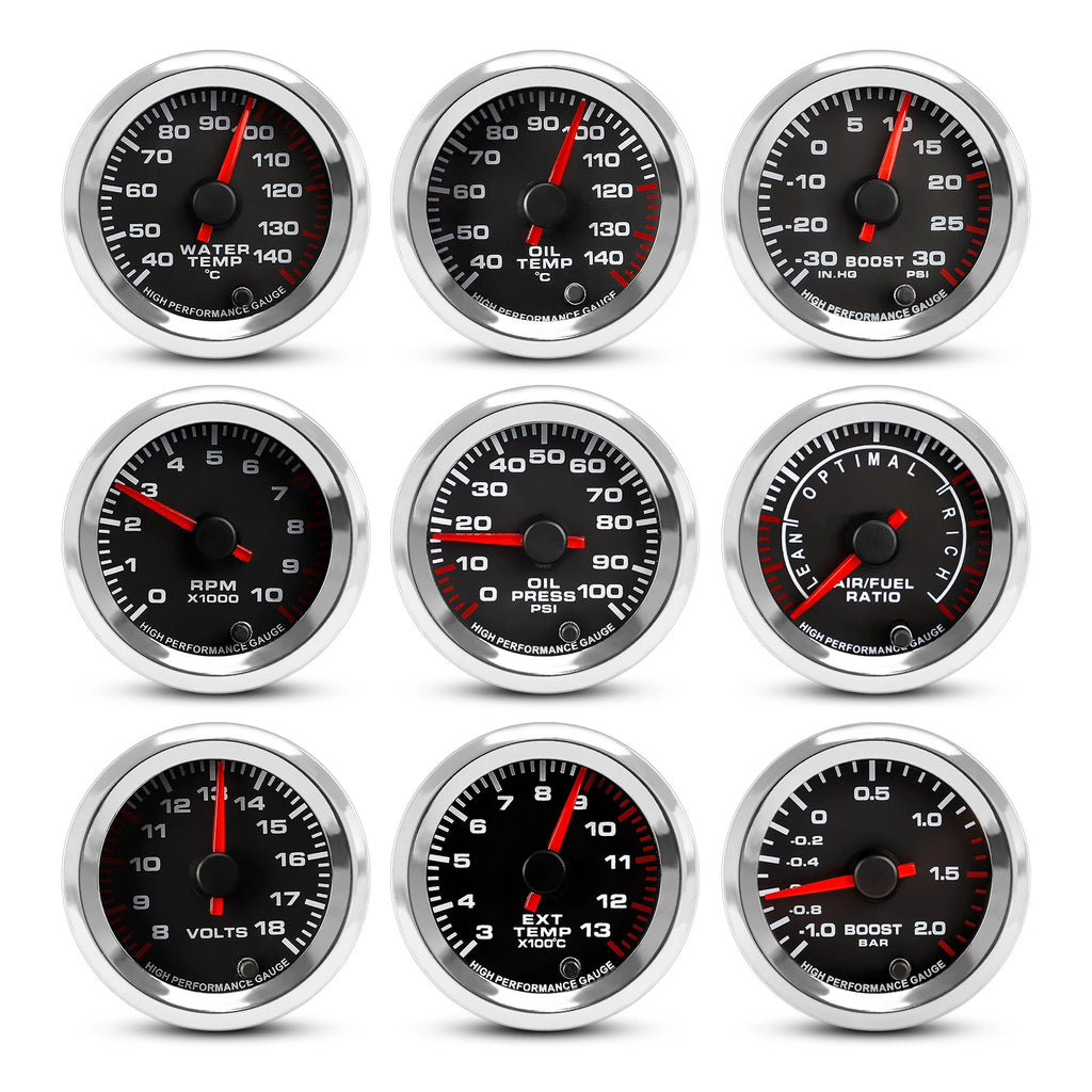 2'' 52mm 12V 7 Colors Car Boost Water Temperature Oil Temperature Oil Press Air fuel ratio Voltmeter EGT Tachometer RPM Gauge