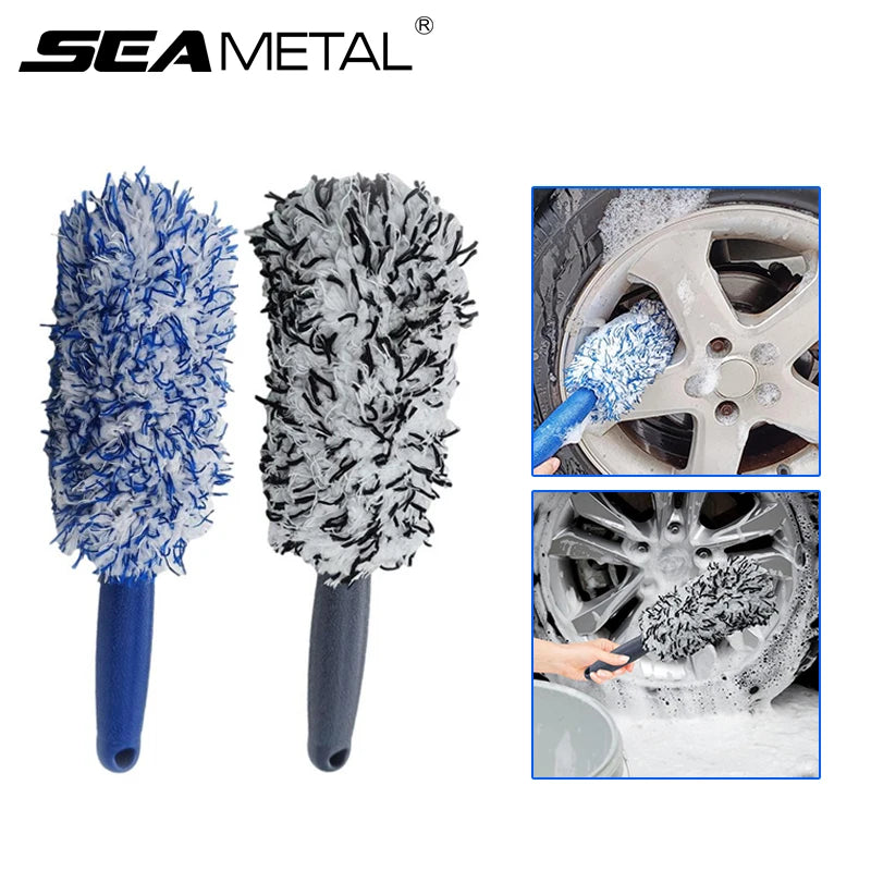 SEAMETAL Car Wheel Tire Rim Cleaning Brush Portable Plush Car Wheel Hub Brush Washing Tool Car Detai