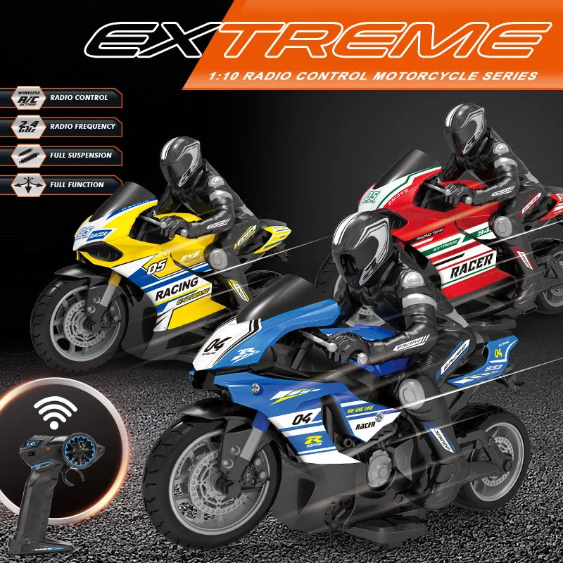 RC Motorcycle 1:10 Electric RC Drift Motorcycle with 4CH Remote Control lifestyle view