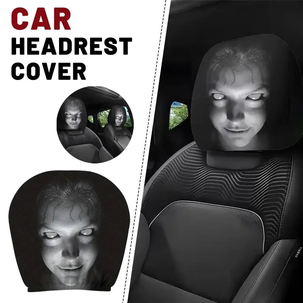 Car Headrest Covers Universal Elastic Fit Horror Theme Skull Design Funny Playful All Occasions Seat