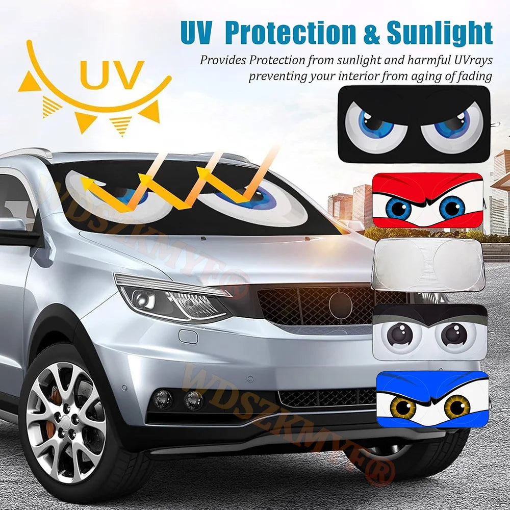 Cartoon Devil Eyes Car Sun Shade | 70x150cm Funny Windshield Sun Visor