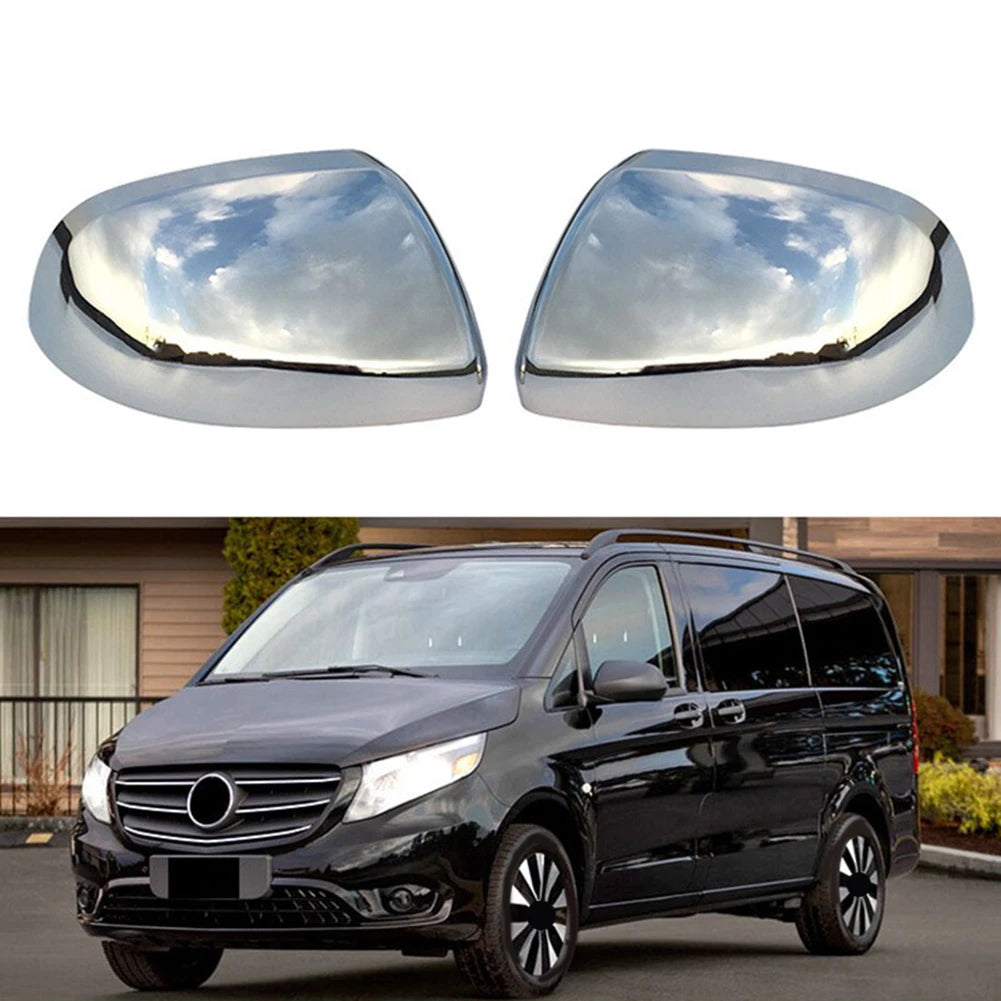 W447 Vito 2014-2023 Chrome Wing Mirror Cover Cap Bright Silver ABS Rearview Housing Replacement Parts Set 2 Pcs