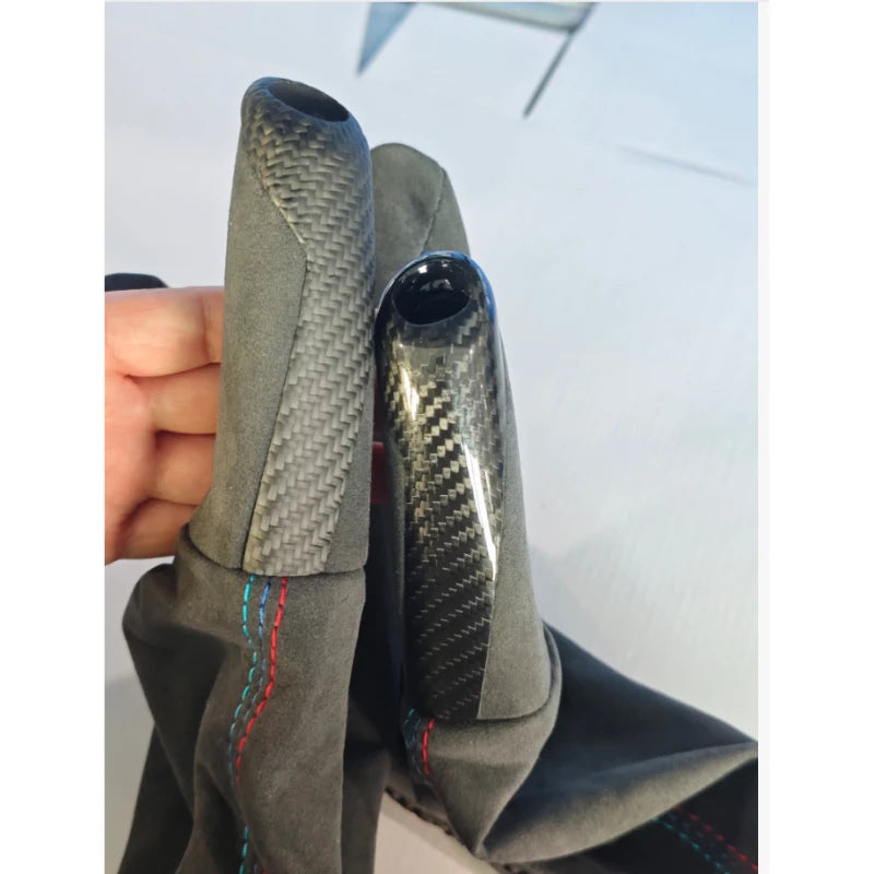 Alcantara Handbrake Handle with Carbon Fiber Gear Shift Knob | For BMW F30 F31 F32 F33 F36 F80 F81 F